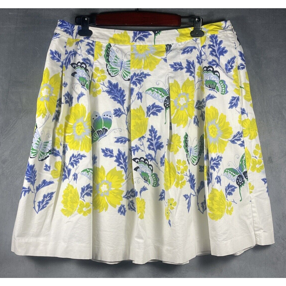 Talbots White Floral Midi Skirt with Yellow, Blue & Green Print